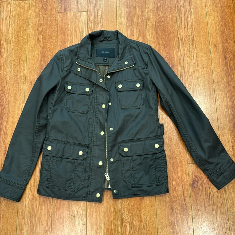 J Crew Womens Coat PS Green Gold Relaxed Boyfriend Field Jacket Full Zip